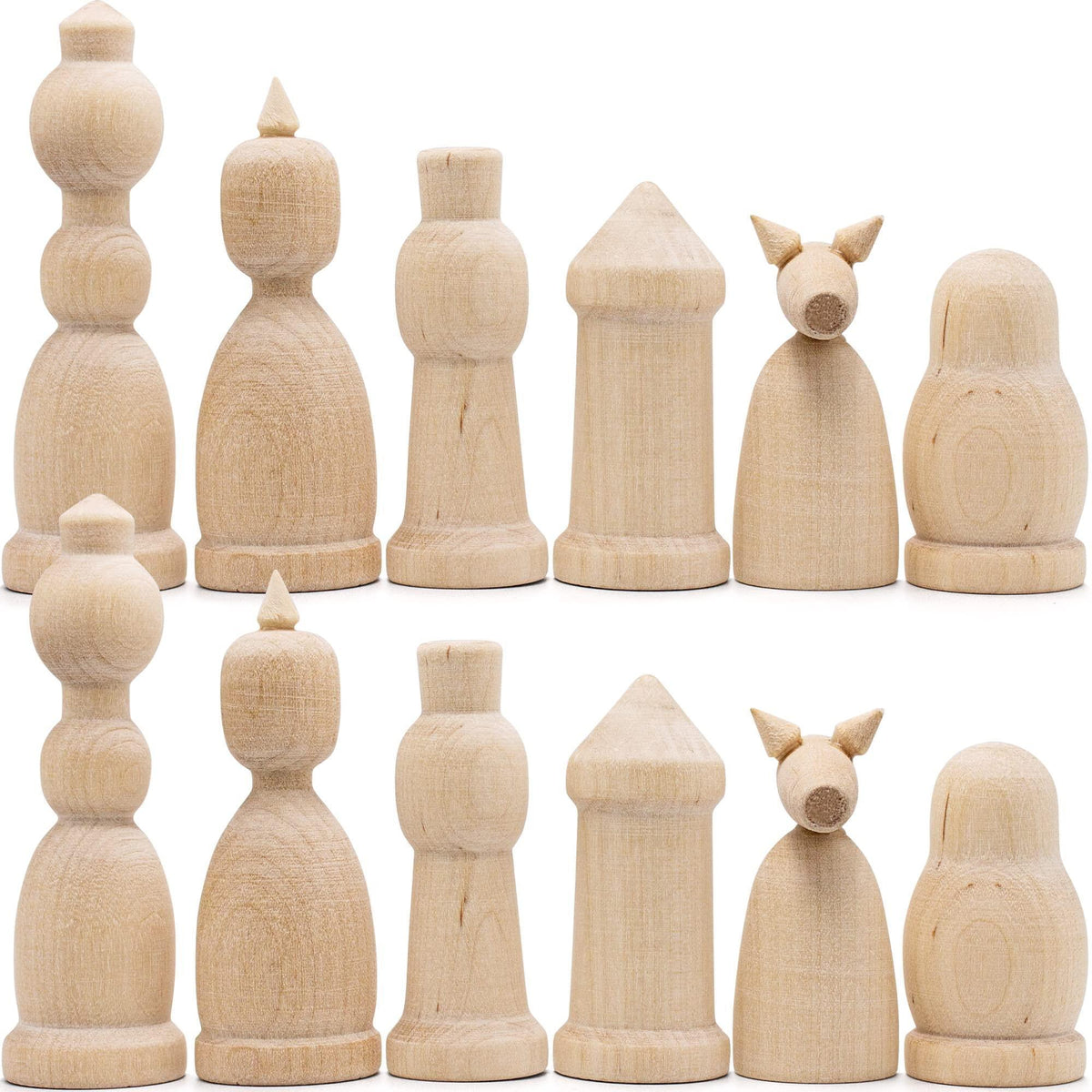 Unfinished Wood Chess Pieces Only Set of 32 pcs Paint Your Own Chess Set DIY Kit