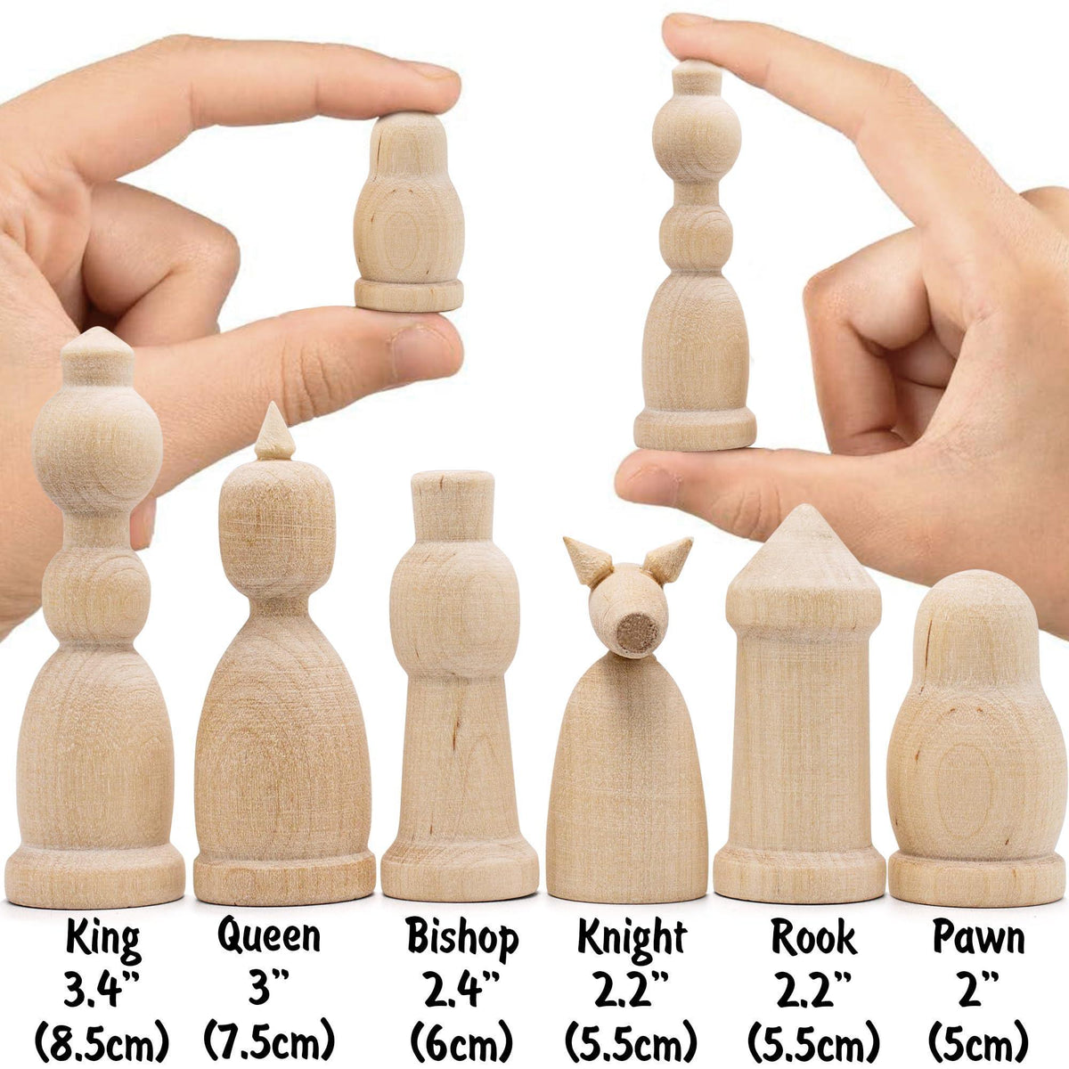 Unfinished Wood Chess Pieces Only Set of 32 pcs Paint Your Own Chess Set DIY Kit