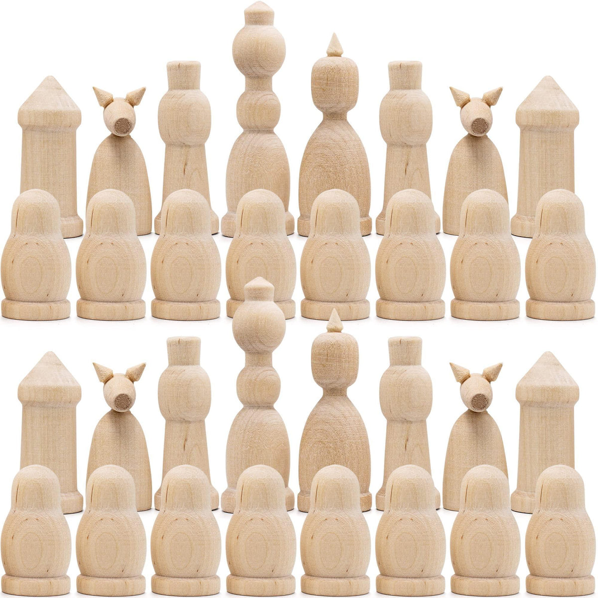 Unfinished Wood Chess Pieces Only Set of 32 pcs Paint Your Own Chess Set DIY Kit